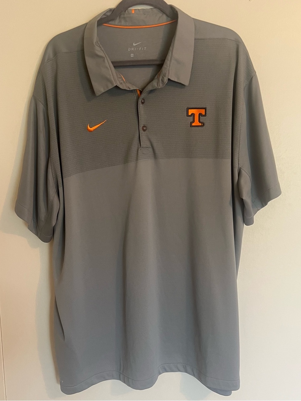 Nike Men’s Gray Dri-FIT Polo with Orange University Tennessee Logo